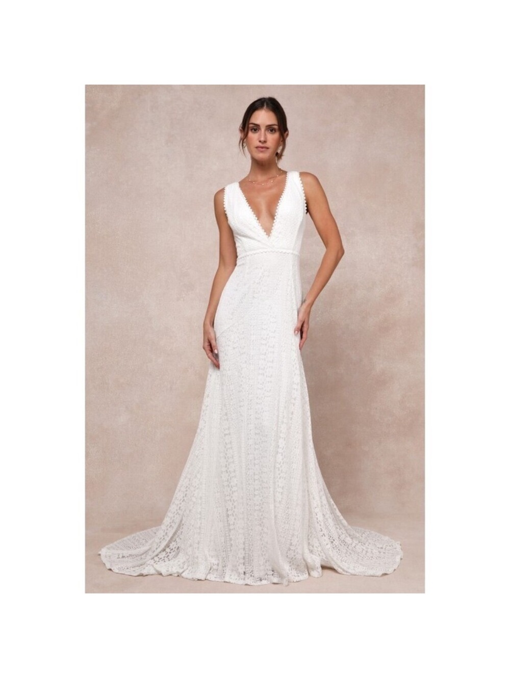 Lulu's Ivory Lace V-Neck Bridal Gown - Altered Straps